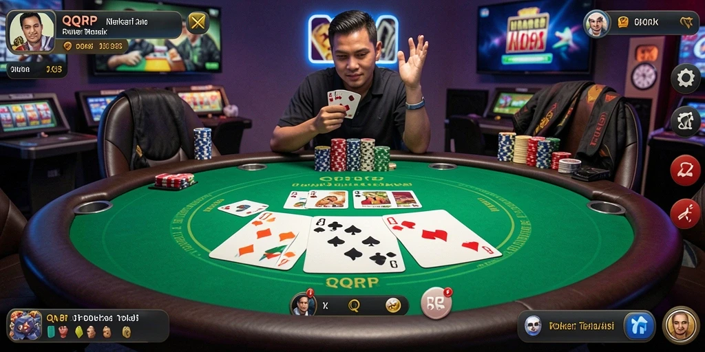Screenshot gameplay QQRP menampilkan suasana seru permainan poker.