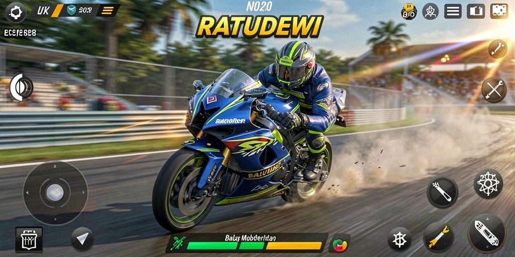 Tampilan menarik dari gameplay balap motor di RATUDEWI.