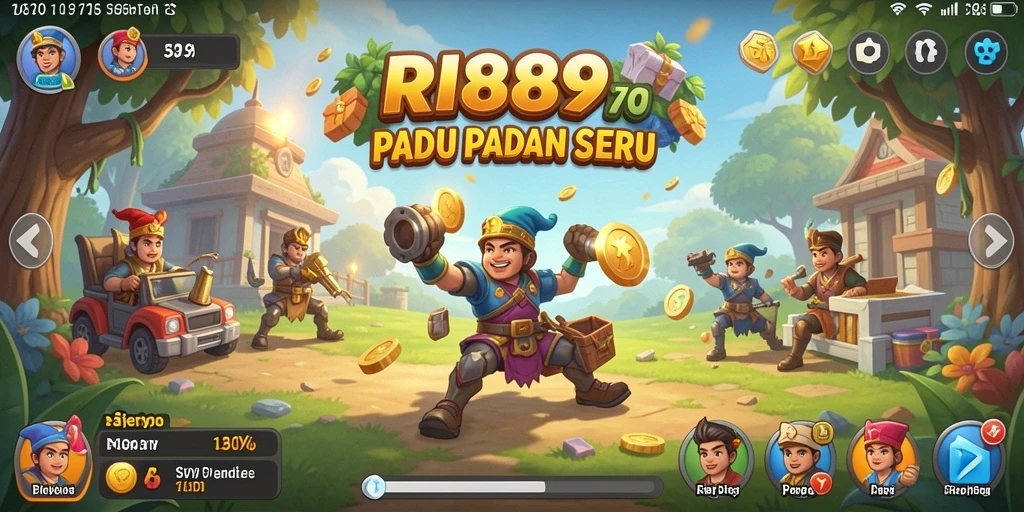 Tampilan screenshot utama RI889 menampilkan permainan Match-3 yang penuh warna.