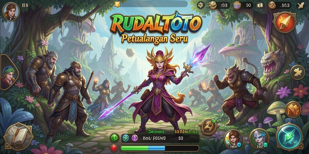 Screenshot gameplay RUDALTOTO menampilkan petualangan epik di dunia fantasi.