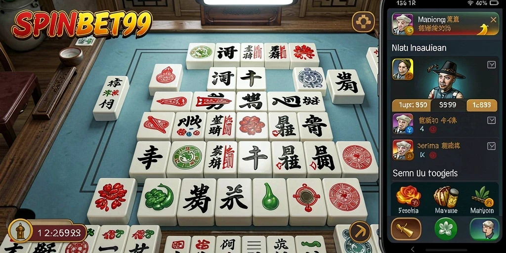 Tampilan gameplay SPINBET99 dengan elemen Mahjong yang menarik dan seru.