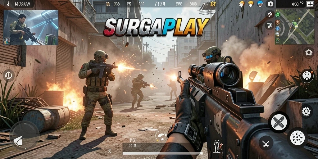 Gameplay seru dari SURGAPLAY dengan aksi tembak-menembak yang mendebarkan.