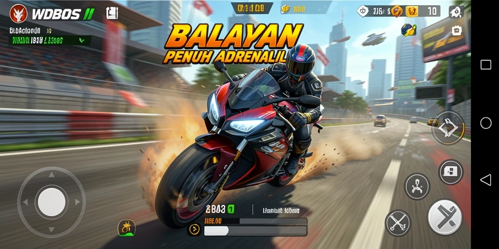 Gameplay WDBOS yang mendebarkan dalam balapan motor.