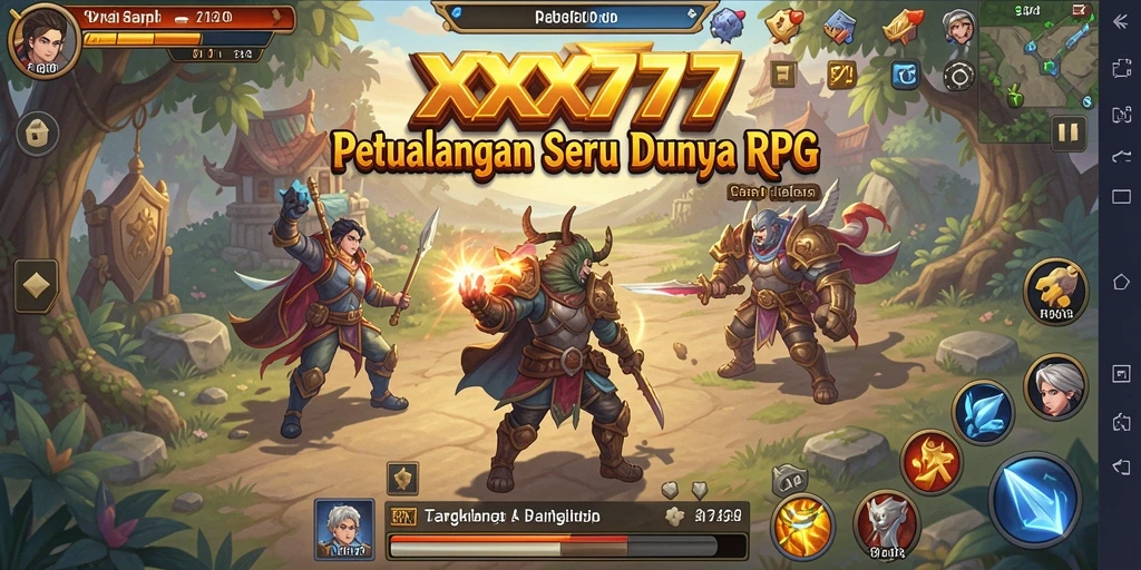 Screenshot utama XXXX777 menampilkan aksi epik dalam pertempuran RPG.